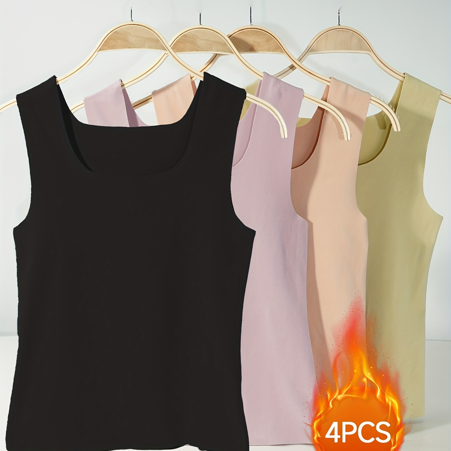 

Goso 4pcs Women's Soft & Stretchy Thermal Tank Tops - Seamless, Comfortable Solid Layer For Fall/winter