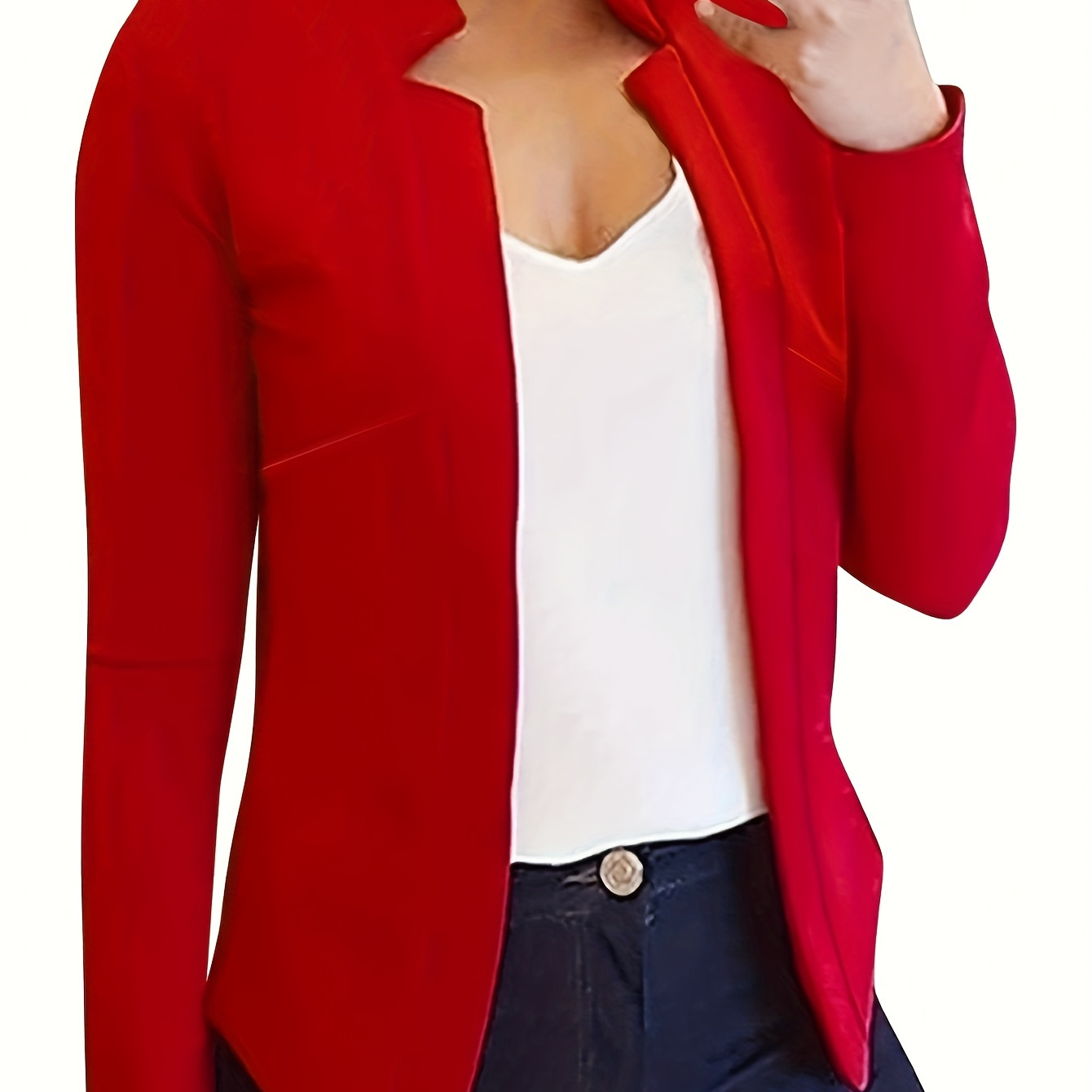 Plus Size Elegant Blazer, Women's Plus Solid Split Lapel Collar Open Front Long Sleeve Slim Fit Blazer