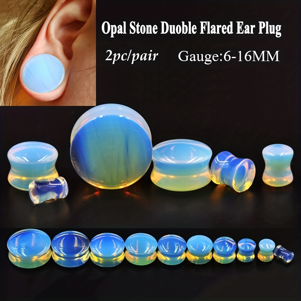 

2pcs Translucent Opal Stone Double Flared Ear Plugs & Tunnels - Piercing Stretcher Gauges For Men, 6mm-16mm Sizes, Body Jewelry, Ear Stretching Jewelry | Jewelry | Dual Flared Design