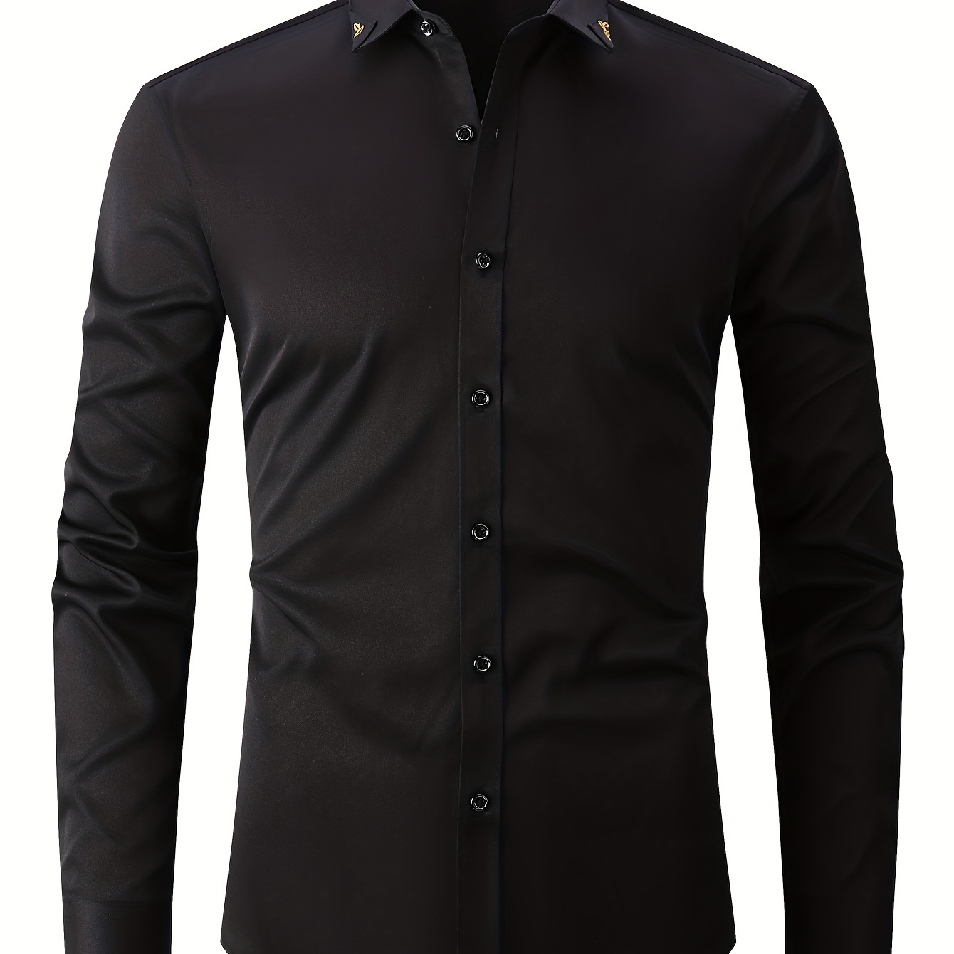 Solid Trendy Men's Slim Fit Long Sleeve Lapel Shirt, Men's Mature Spring Fall Top