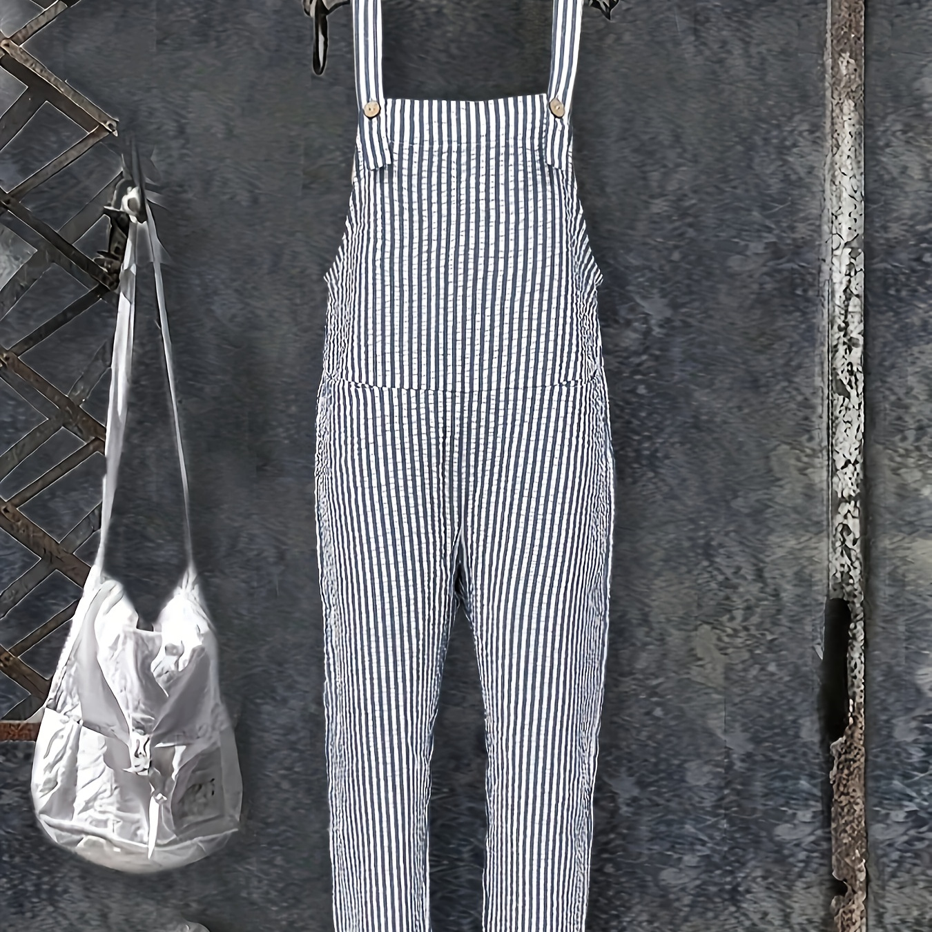 

Stripe Print Overall Jumpsuit, Casual Button Overall Jumpsuit For Spring & Summer, Women's Clothing