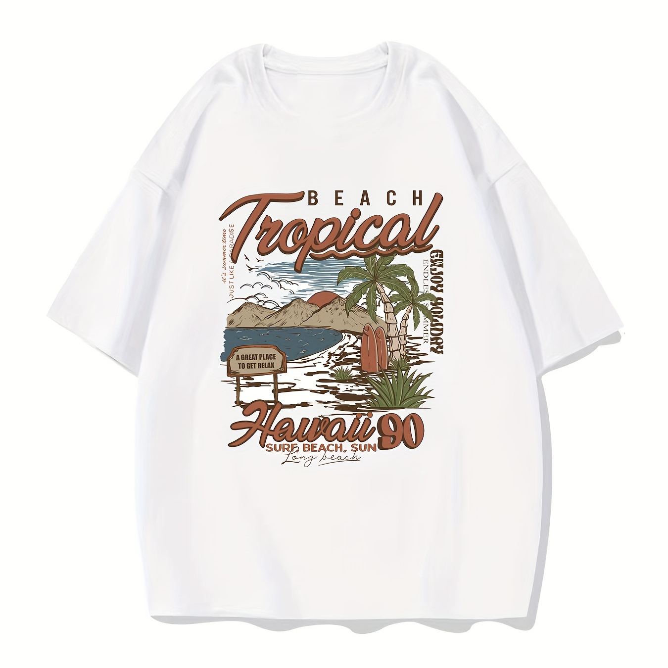 

Beach Tropical Print Boy's T-shirt, Kids Casual Short Sleeve Breathable Comfortable Summer Outdoor Top
