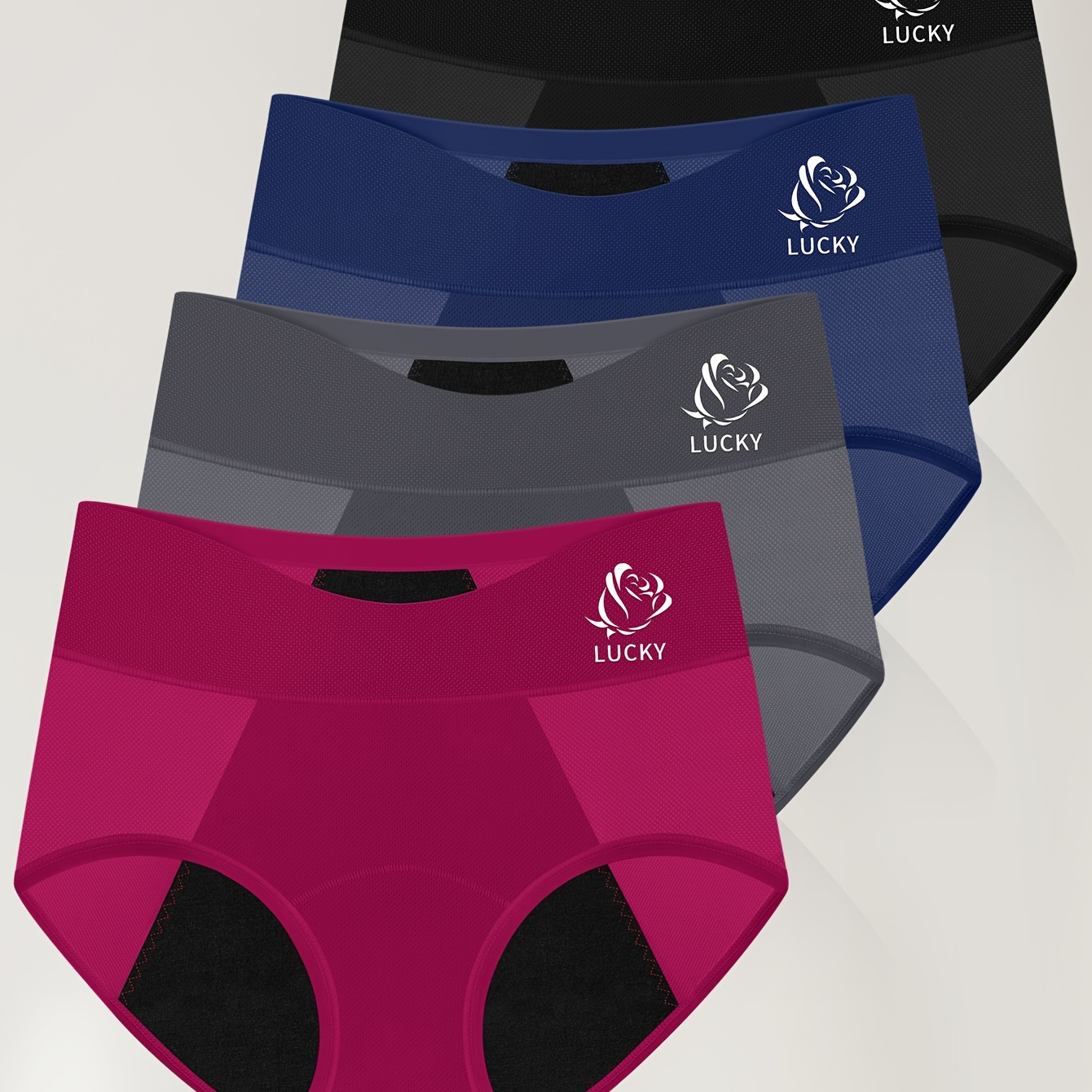 

4pcs Women's Plus Elegant Panties, Plus Size Rose & Letter Print Leakproof Comfort Menstrual Period Briefs