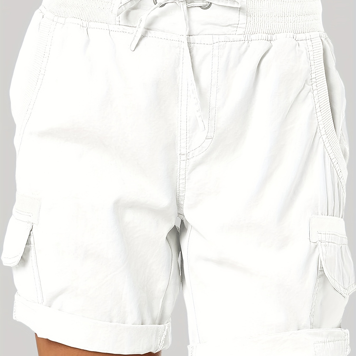 

Drawstring Cargo Shorts, Casual High Waist Wide Leg Summer Shorts With Pockets, Women's Clothing