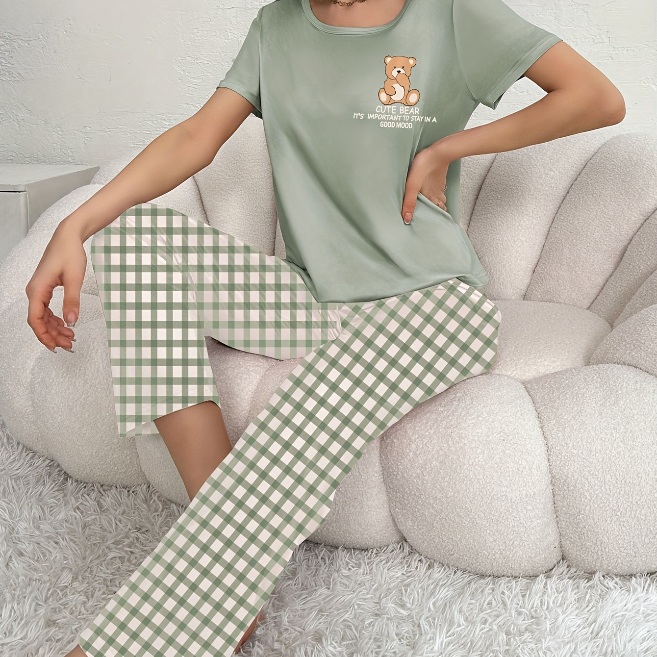 

Casual Women's Bear Short And Long Pajama Set