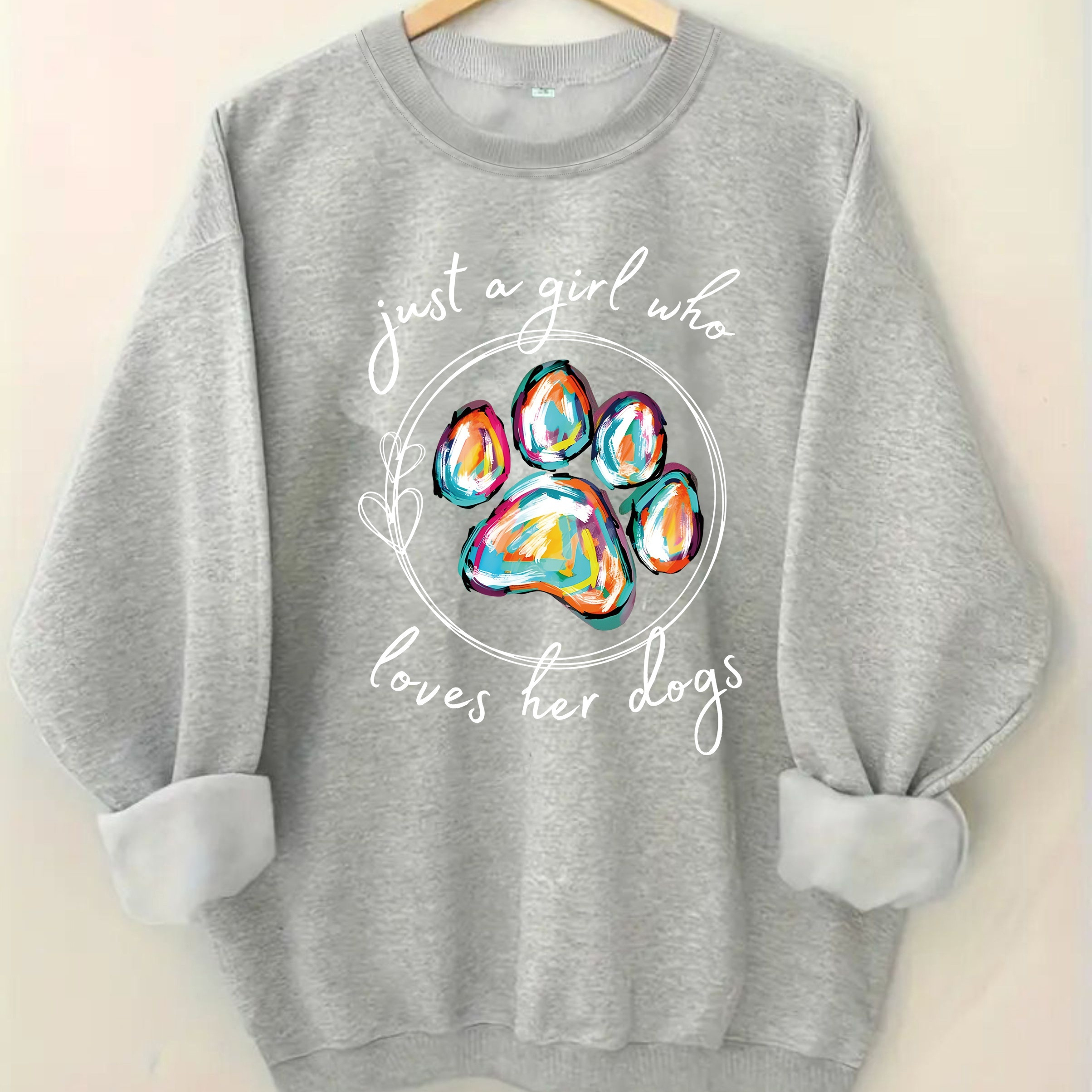 

Paw Print Pullover Sweatshirt, Casual Long Sleeve Crew Neck Sweatshirt For Fall & Winter, Women's Clothing