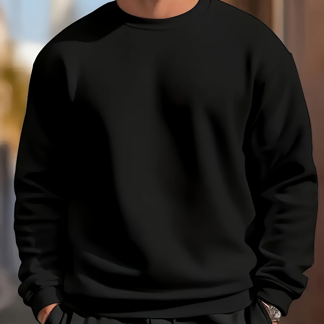 

Men's Casual Fashion Pullover Sweatshirt - Solid Color, Crew Neck, Long Sleeve, Polyester , Machine Washable