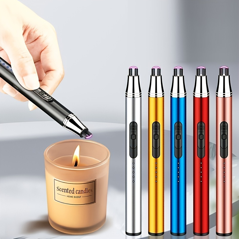 Electric Candle Lighter Long Pen Shape Windproof Pulse Arc Lighers USB  Rechargeable for Candle Kitchen Fireplace Camping BBQ (Silver)