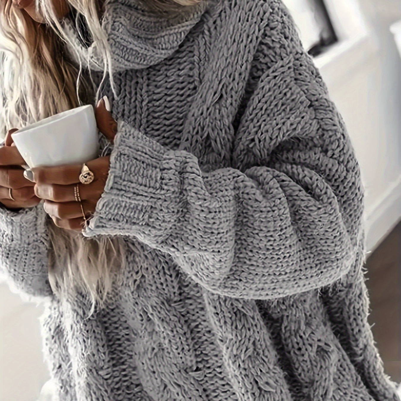 

Cable Knit Turtle Neck Sweater, Casual Long Sleeve Sweater For Fall & Winter, Women's Clothing