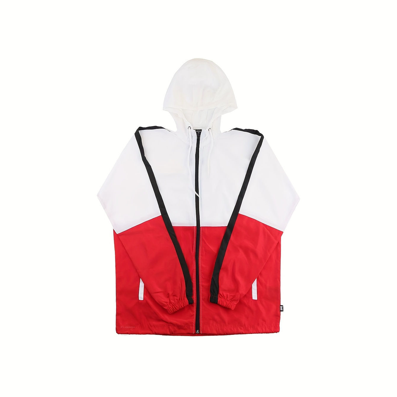 

Men's Casual Hooded Windbreaker, Color Block Sporty Leisure Style With Drawstring Design