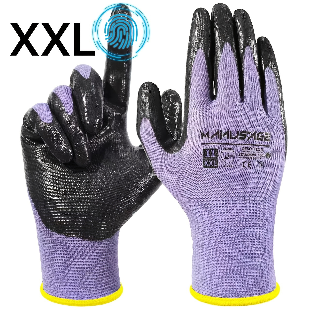  Manusage Safety Work Gloves, Premium Nylon Black