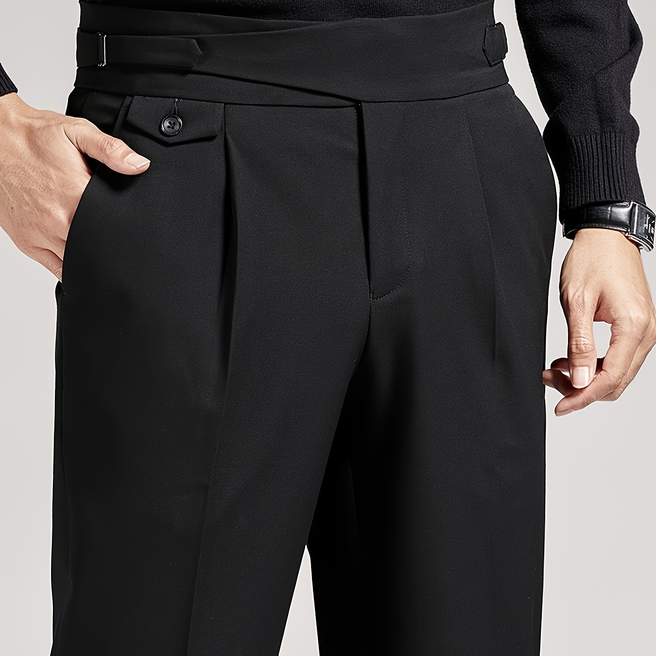 

Men's Sleek Black Cropped Suit Pants - Business Casual, Stretch Fabric, Machine Washable - All