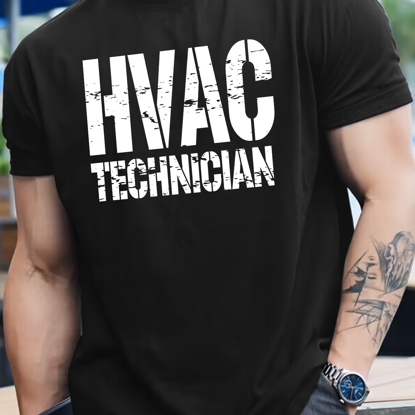 

Hvac Print Tee Shirt, Tees For Men, Casual Short Sleeve T-shirt For Summer