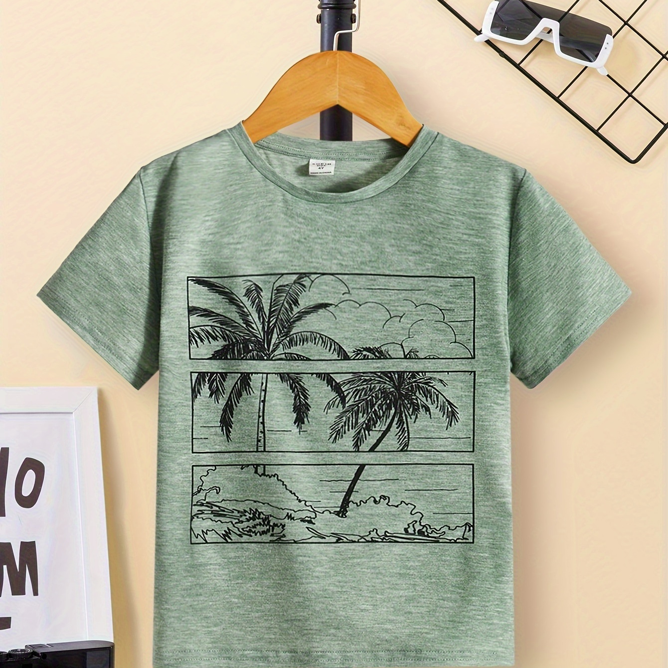 

Coconut Tree Print T-shirt, Tees For Boys, Casual Short Sleeve T-shirt For Summer Spring Fall, Tops As Gifts