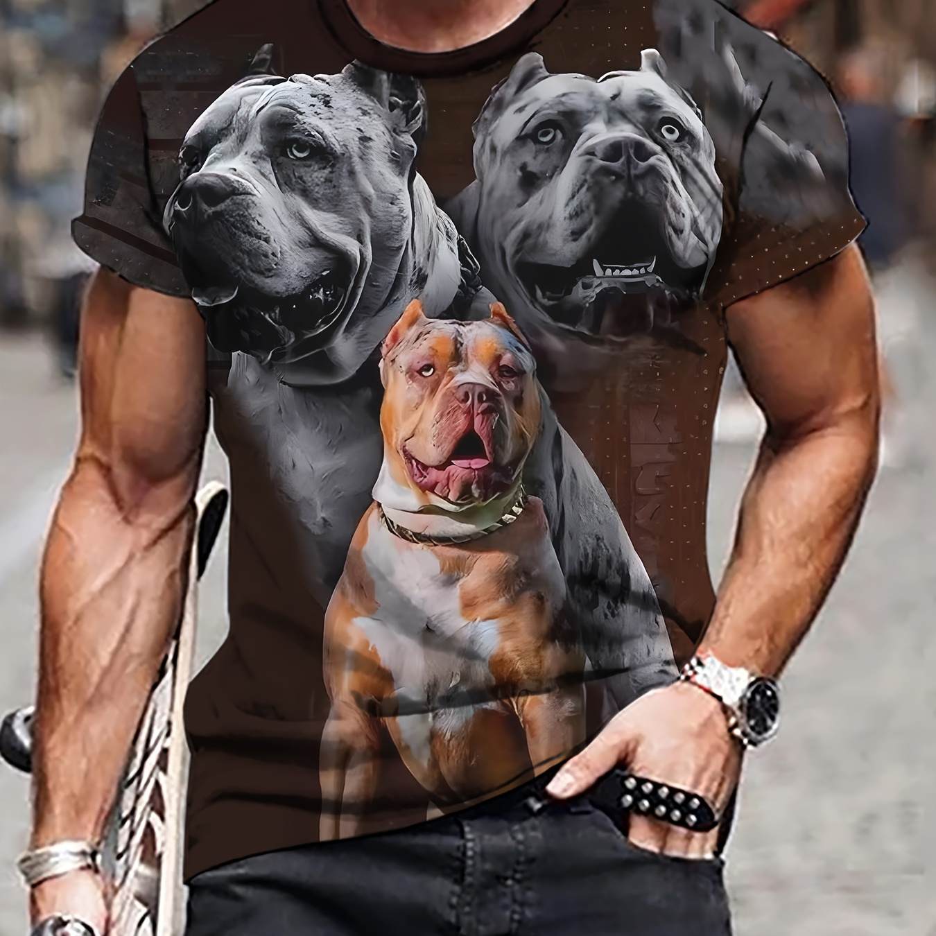 

Pit Bull Dogs Print Tee Shirt, Tee For Men, Casual Short Sleeve T-shirt For Summer