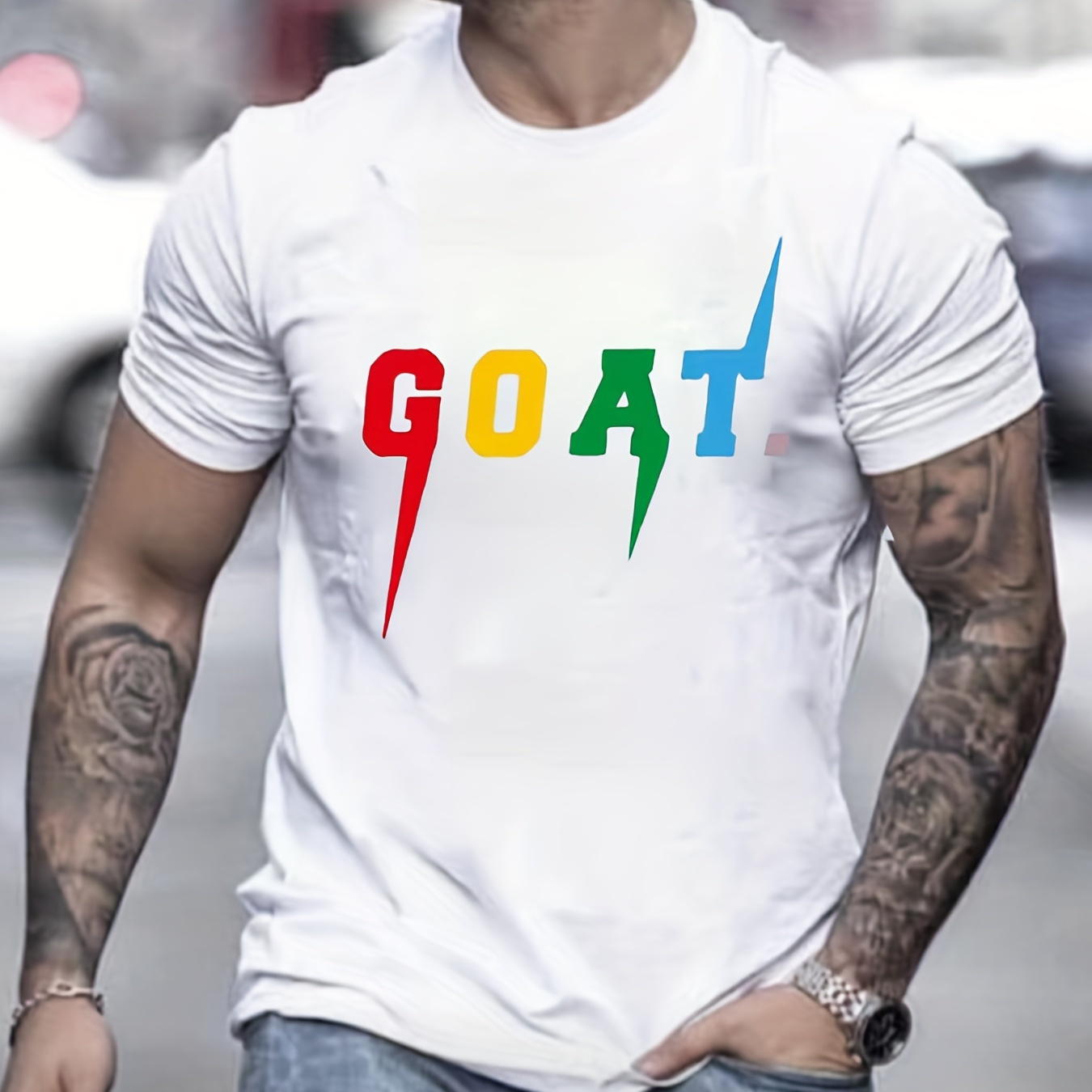 

Men's Goat Colorful Letter Print Trendy Short Sleeve T-shirt Casual Crew Neck Graphic Tee Loungewear Pajamas Top For Summer
