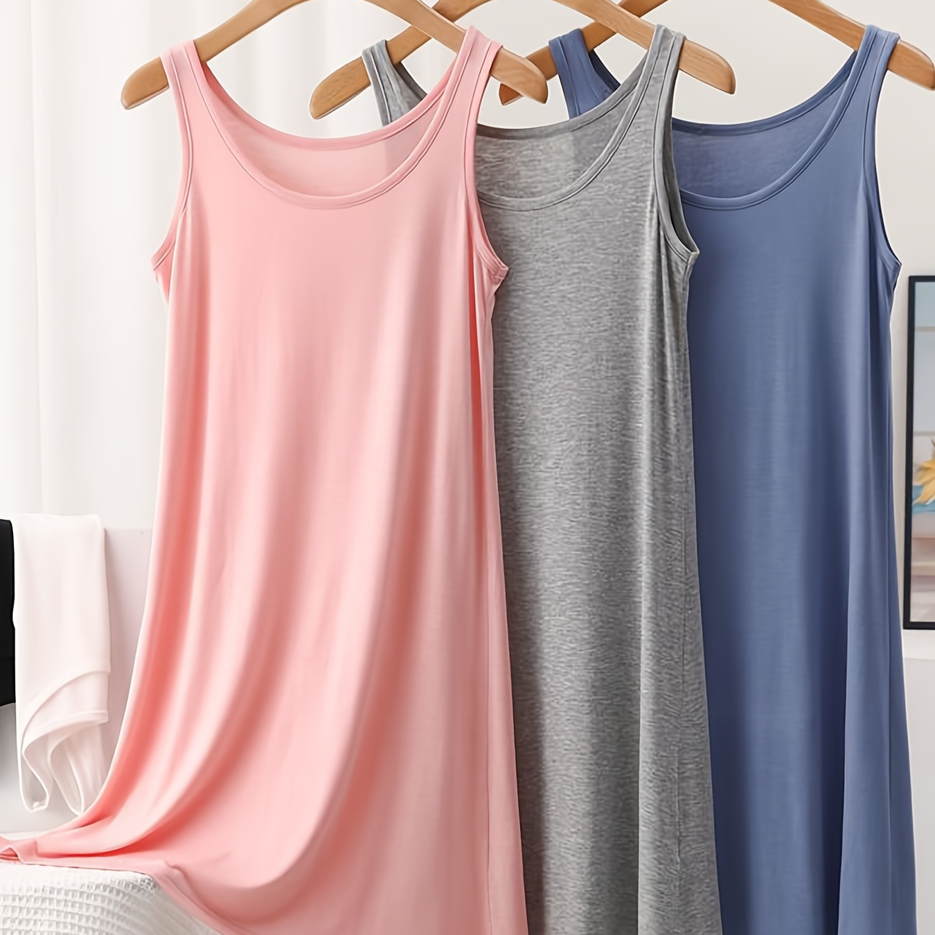 

3-pack Womens Plus Size Comfy Lounge Dress Set - Solid Tank Sleepwear, Cool And Not Stuffy Or Hot, 3-piece Casual Ensemble