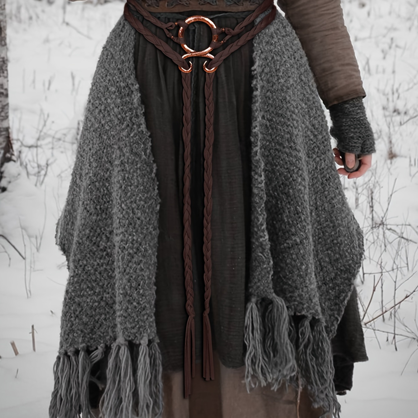 

Women's Norse Waist Belt - Long Rope Knotted Design With , Body Chain For , , Or Pagan Costume Accessory, Gray And Brown Polyester Knit Fabric, , L'vow