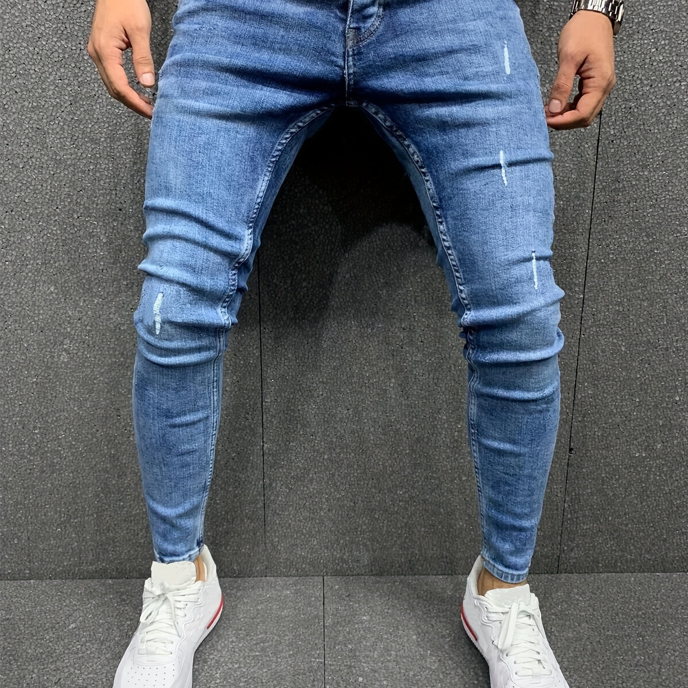

Men's Casual Ripped Skinny Jeans, Chic Street Style Stretch Denim Pants