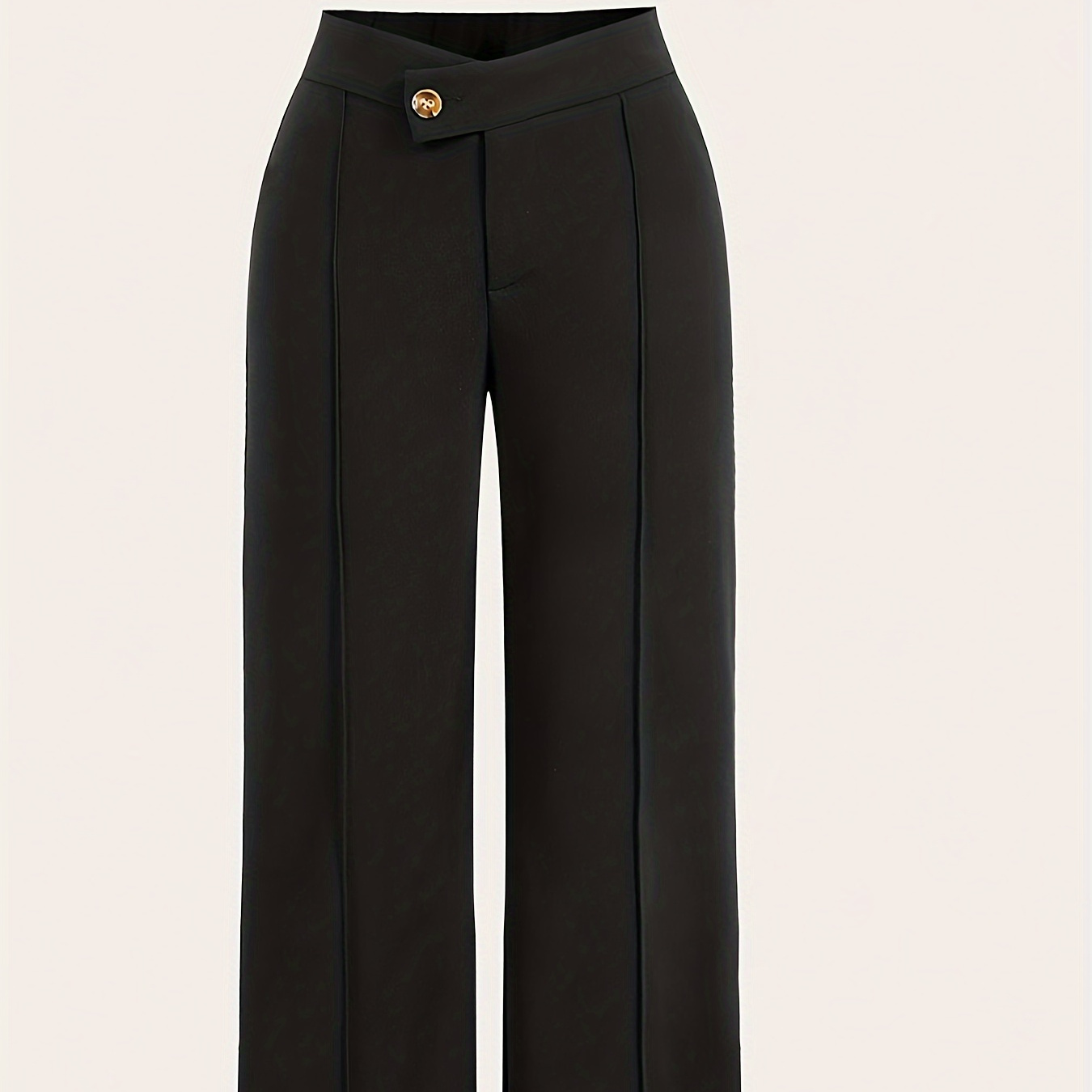 

Asymmetrical High Waist Pants, Elegant Solid Color Straight Leg Pants For Spring & Fall, Women's Clothing