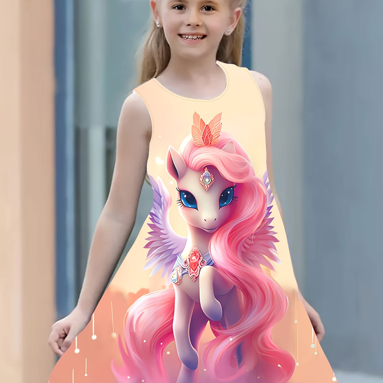 

Gorgeous Pony 3d Print Girls Sleeveless Dress, Breathable Casual Sundress Summer Clothing, Gift