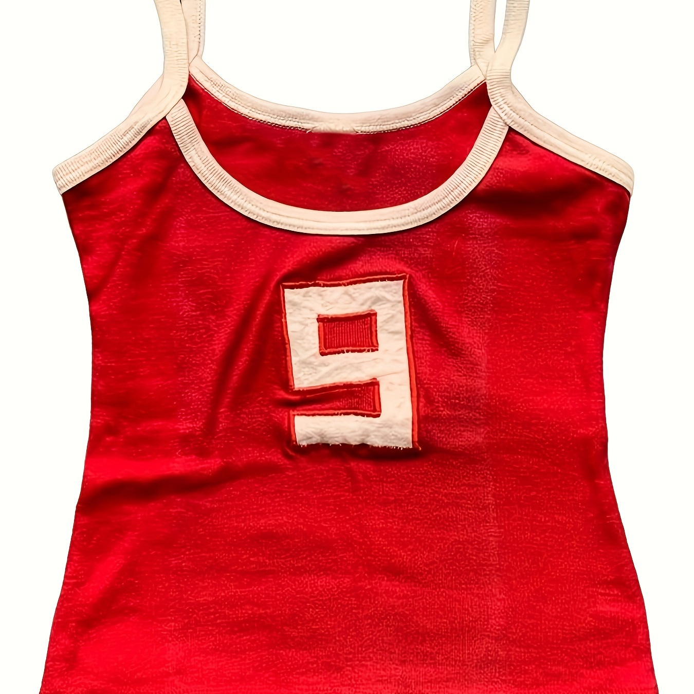 

Letter Print Contrast Trim Cami Top, Y2k Sleeveless Crew Neck Color Block Top, Women's Clothing