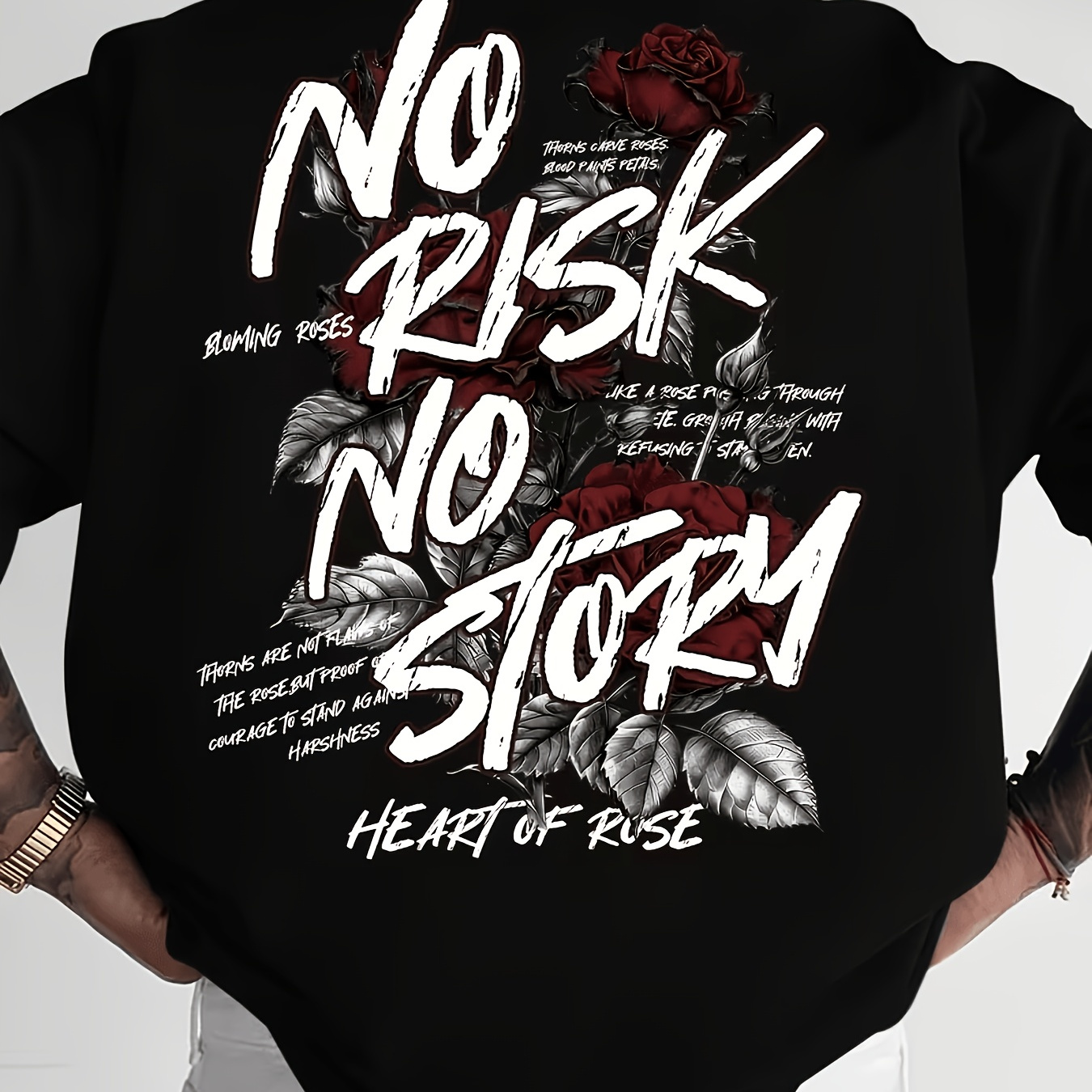 Dark Inspirational Style T-Shirt for Western | Red Rose Splatter Design + Graffiti Slogan Print, a * Outfit / * Motivational Streetwear, Machine Washable And Easy to Care for image 4