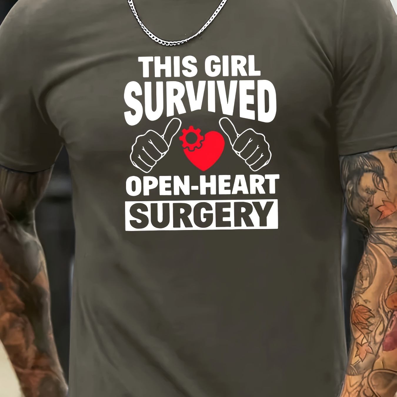 

This Girl Survived Open-heart Surgery Print T Shirt, Tees For Men, Casual Short Sleeve T-shirt For Summer