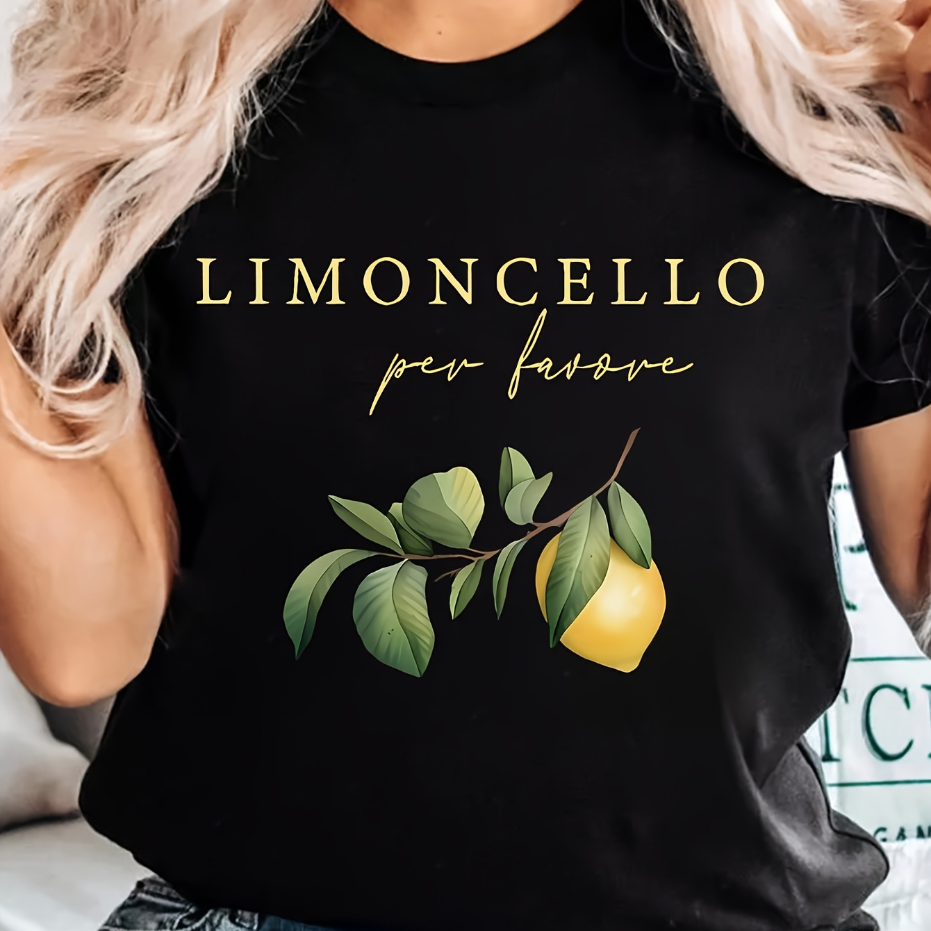 

Plus Size Casual T-shirt For Women - "limoncello " Print, Soft Polyester, Crew Neck, Short Sleeve, Summer Top With Lemon & Leaf Design, Machine Washable