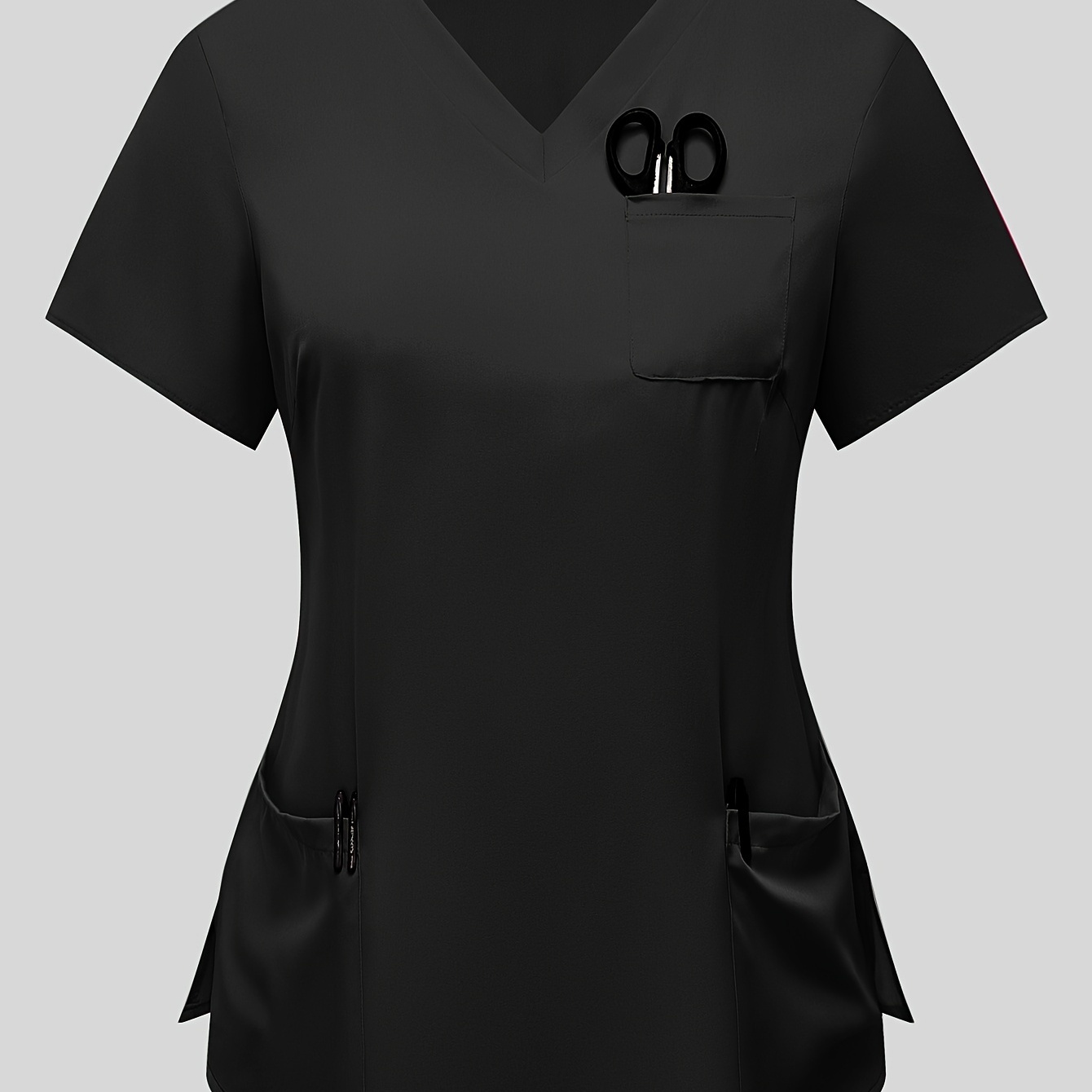 

Haut à col en V extensible et fendu avec poches, confortable et fonctionnel, uniforme à manches courtes pour les soins de santé, vêtements grande taille pour femmes.