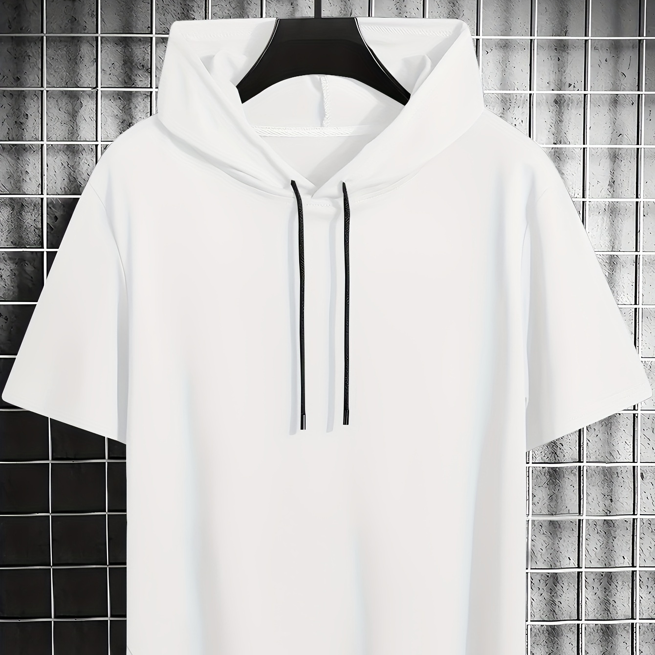 

Men's Solid Hooded T-shirt, Casual Drawstring Short Sleeve Hoodie, Men's Clothing For Summer Outdoor
