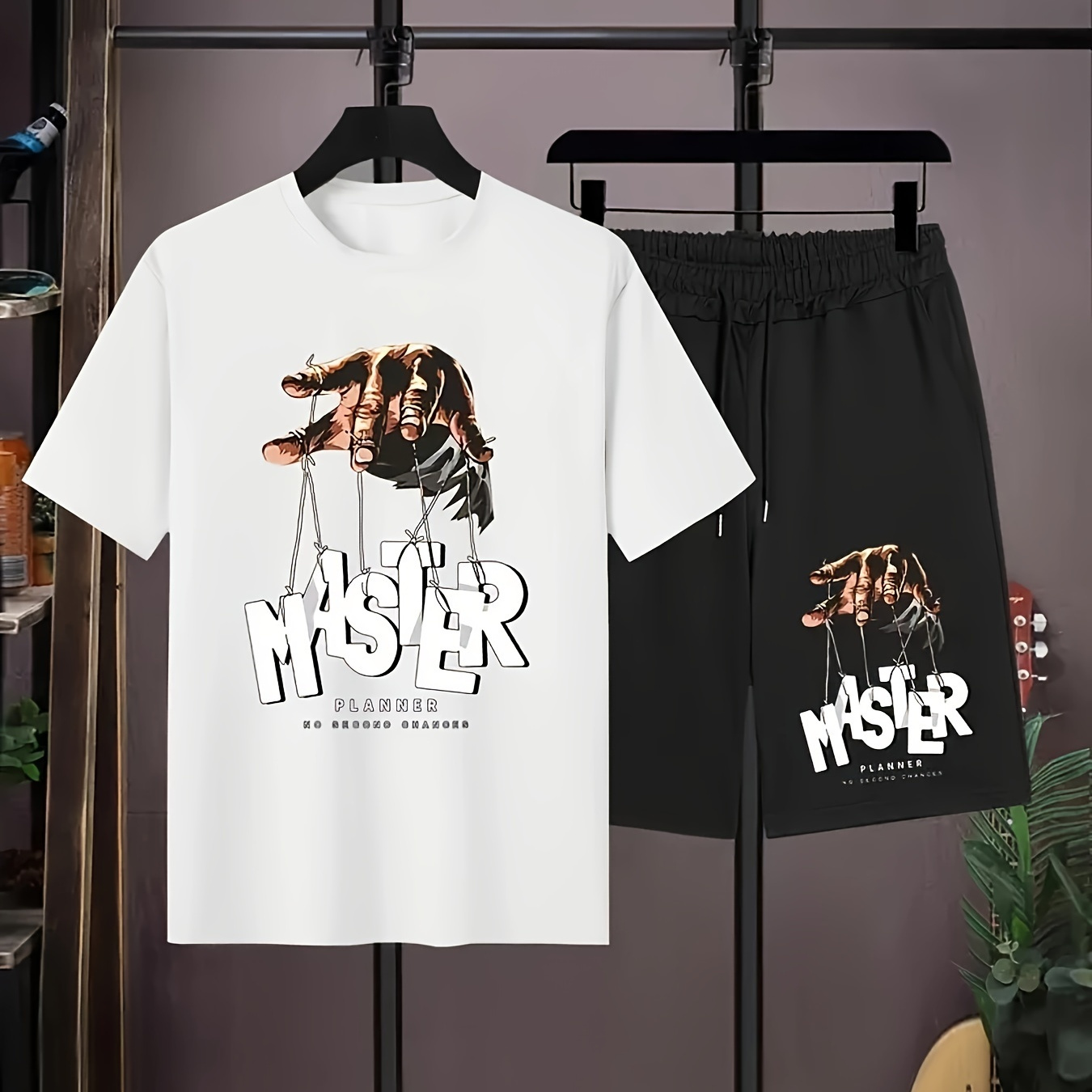 

2pcs Boys Casual Cool Master Hand Graphic Print Short Sleeve T-shirt&shorts Set, Comfy Summer Kids Clothes