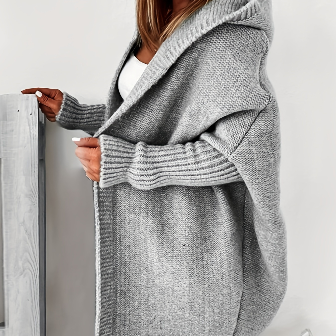 Oversized Hooded Knitted Cardigan, Long Sleeve Casual Sweater For Winter & Fall, Women's Clothing