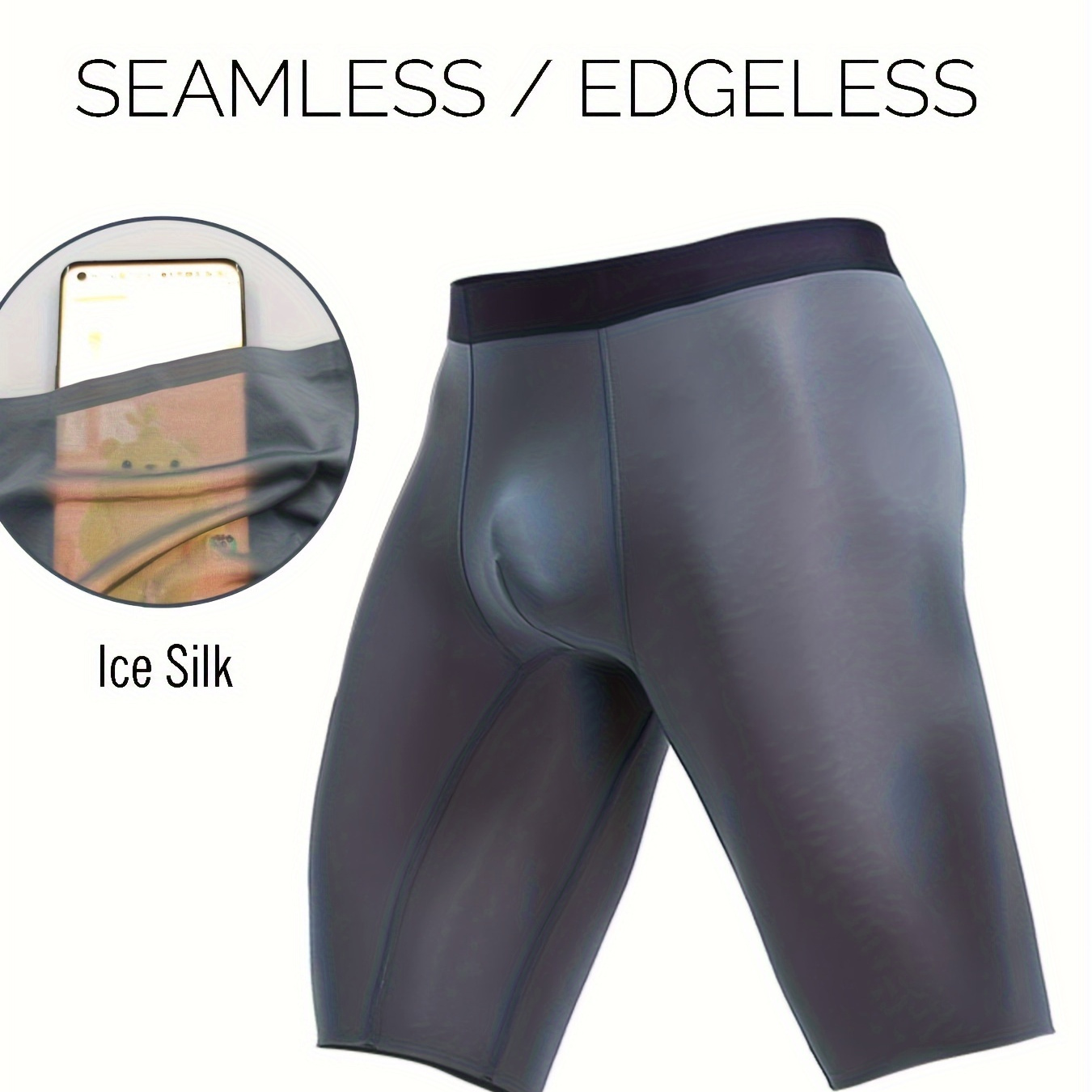 

Men's Ice Silk Cool Long Boxer Briefs, Compression High Elastic Breathable Comfy Boxer Trunks, Sports Shorts, Men's Underwear