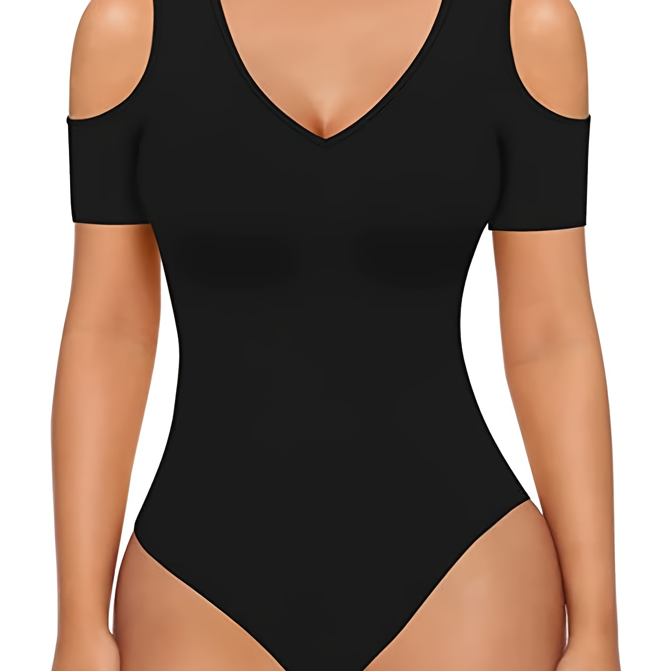 Cold Shoulder V-neck Bodysuit, Sexy One Piece Bodysuit, Women's Clothing