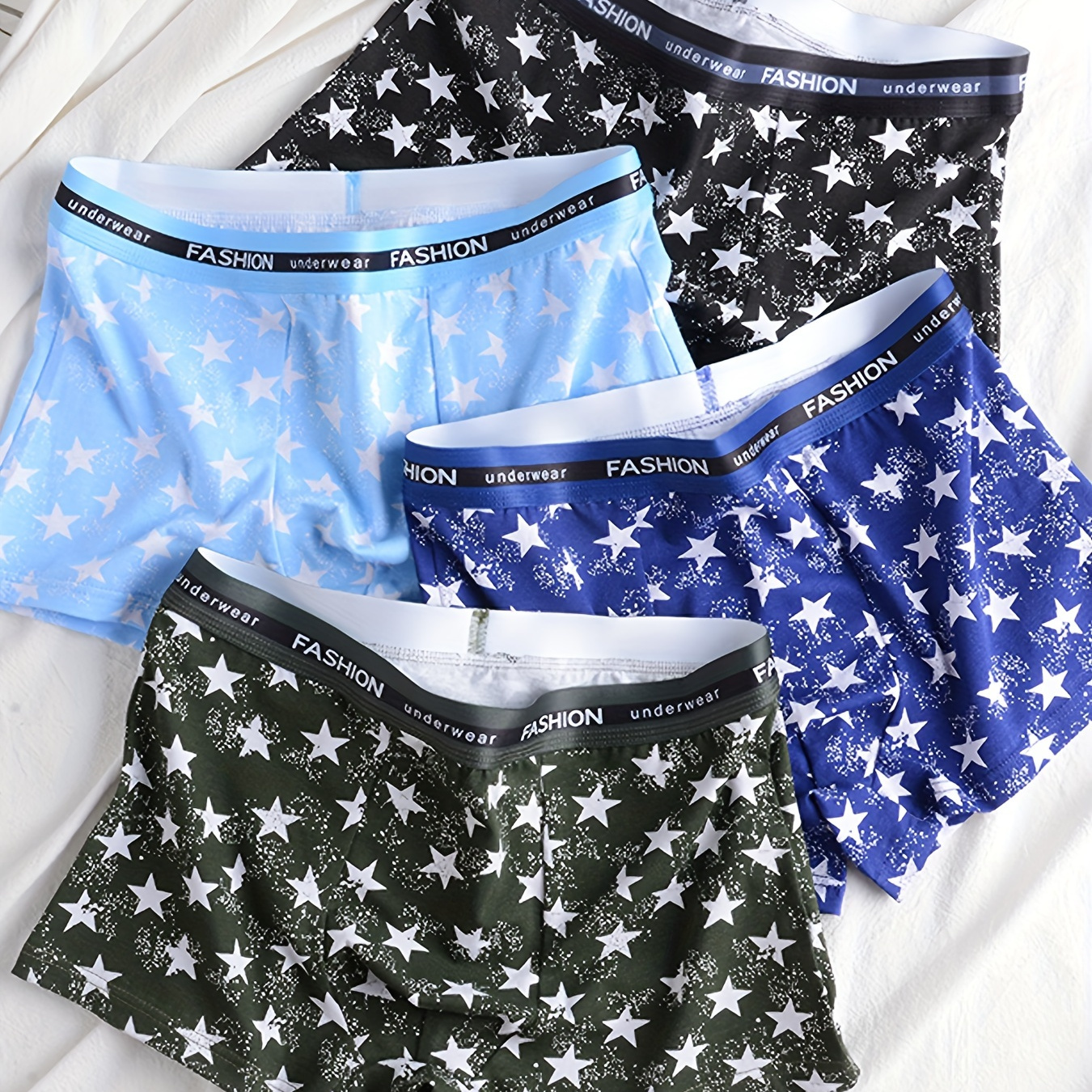 

3pcs Stars Pattern Men's Antibacterial Underwear, Casual Boxer Briefs Shorts, Breathable Comfy Stretchy Boxer Trunks, Sports Shorts