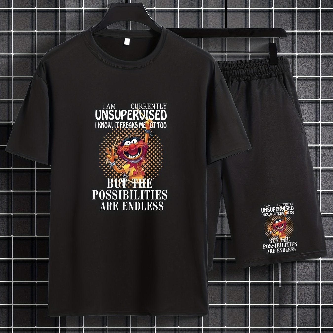 

Cartoon Print, Mens 2 Piece Outfits, Casual T-shirt And Loose Drawstring Shorts Set For Summer, Men's Clothing