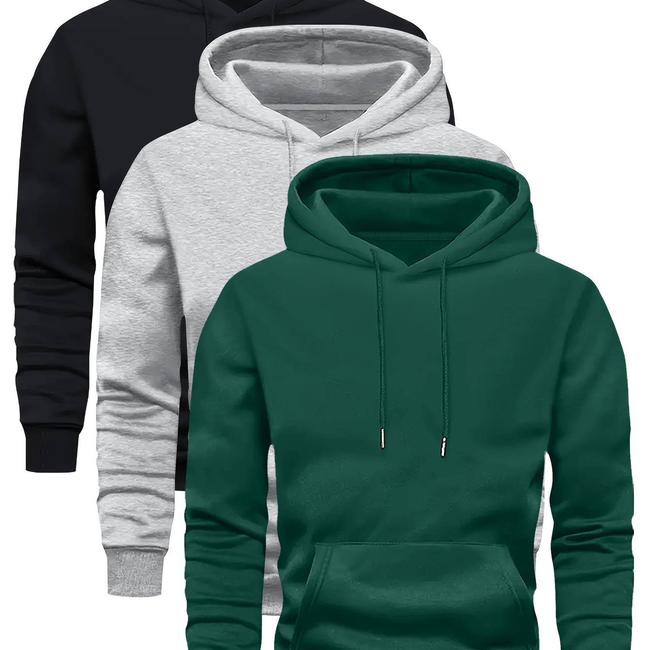 

3-pack Men's Casual Hooded Sweatshirts, Geometric Pattern, Long Sleeve, Regular Fit, Knit Fabric, Polyester 100%, Spring/fall, 190g/m², With Pockets - Fashionable Streetwear Set