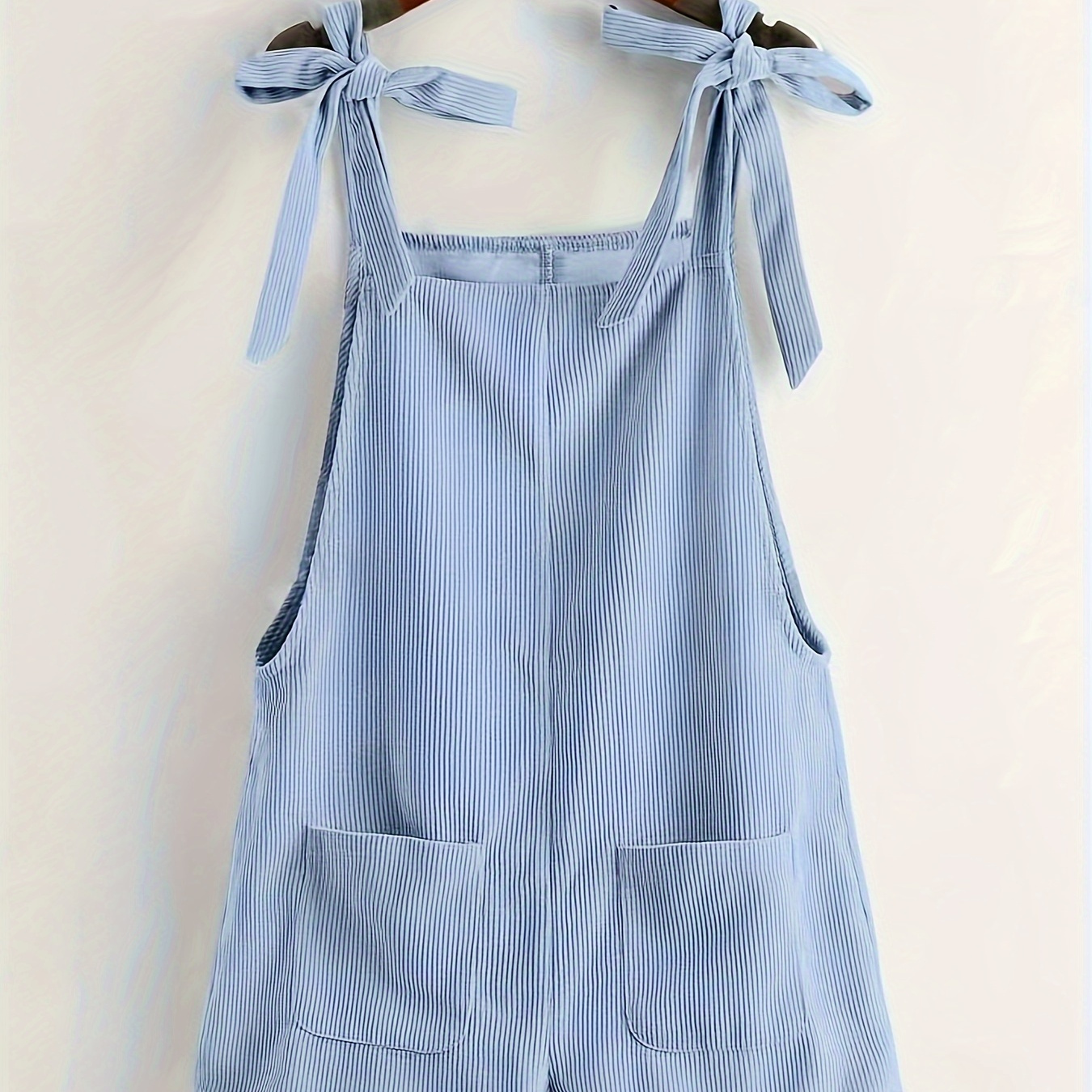 

Tie Shoulder With Pocket Overall Jumpsuit, Casual Sleeveless Square Neck Overall Jumpsuit For Spring & Summer, Women's Clothing