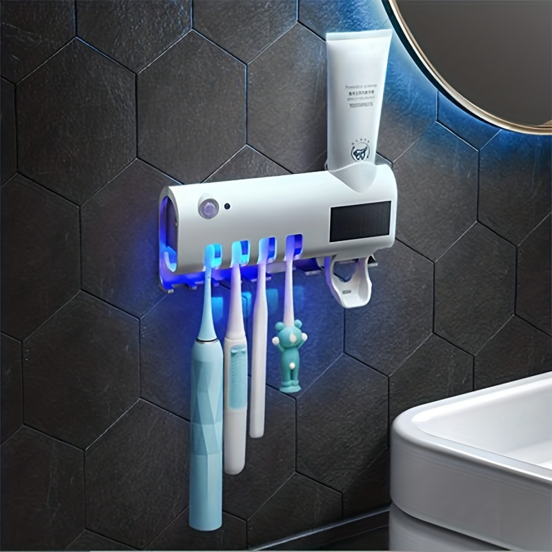 

1pc Smart Toothbrush Sanitizer, Free Punching Wall Mounted Toothbrush Holder, Automatic Squeeze Toothpaste Device , Bathroom Organizers & Storage