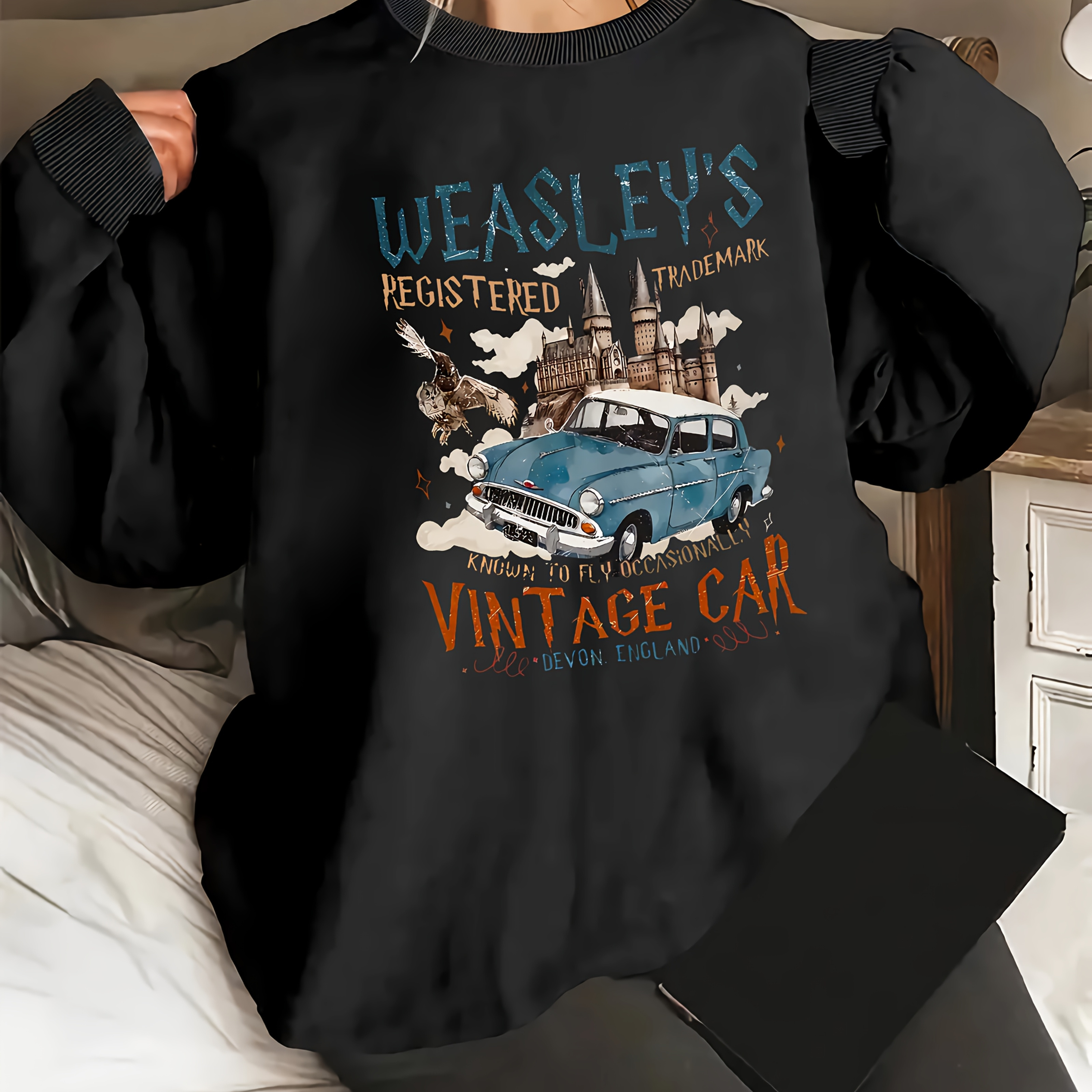 

Plus Size Weasley' Car Graphic Pullover Sweatshirt, , , Long Top, For Fall/