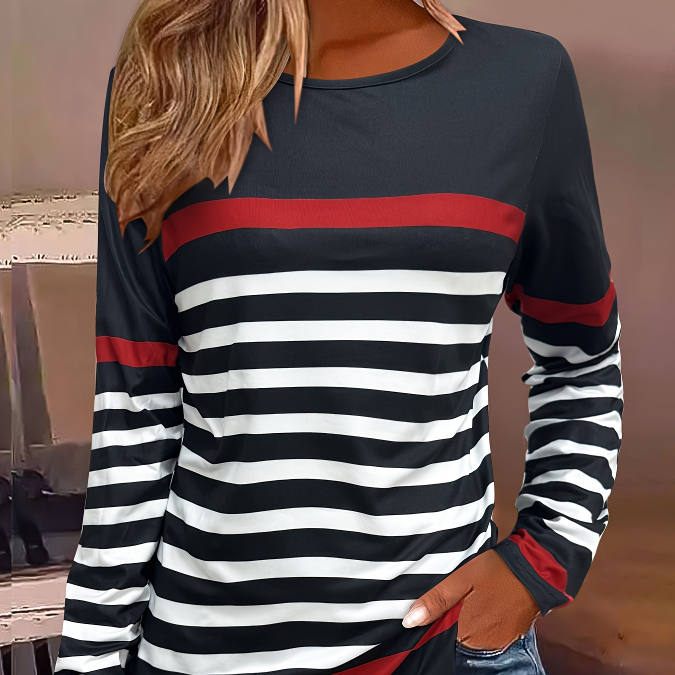 

Striped Long Sleeve T-, Top For & Fall, Women's Clothing