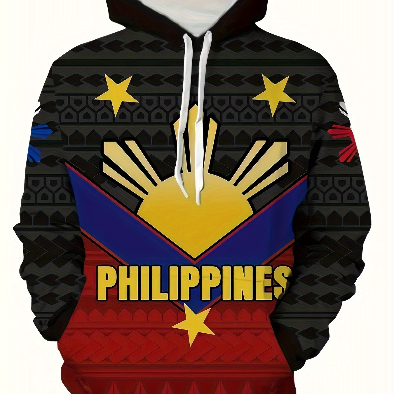 

Philippines-inspired Hooded Sweatshirt - Casual Long Sleeve Hoodie With Pocket, Polyester, Digital Heat Transfer Print, Knit Fabric 220g/m2, Stretch, For Spring/fall