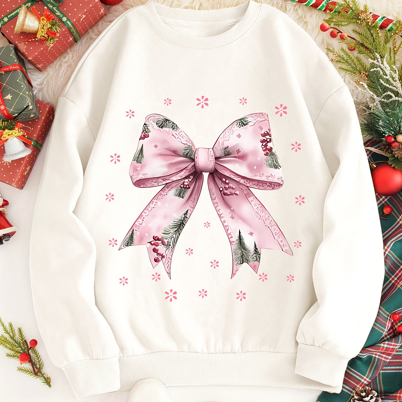 

Festive Sweatshirt - Women' Hoodie - Knit Fabric - Round Neck - - Fall/winter Season - Available In Black