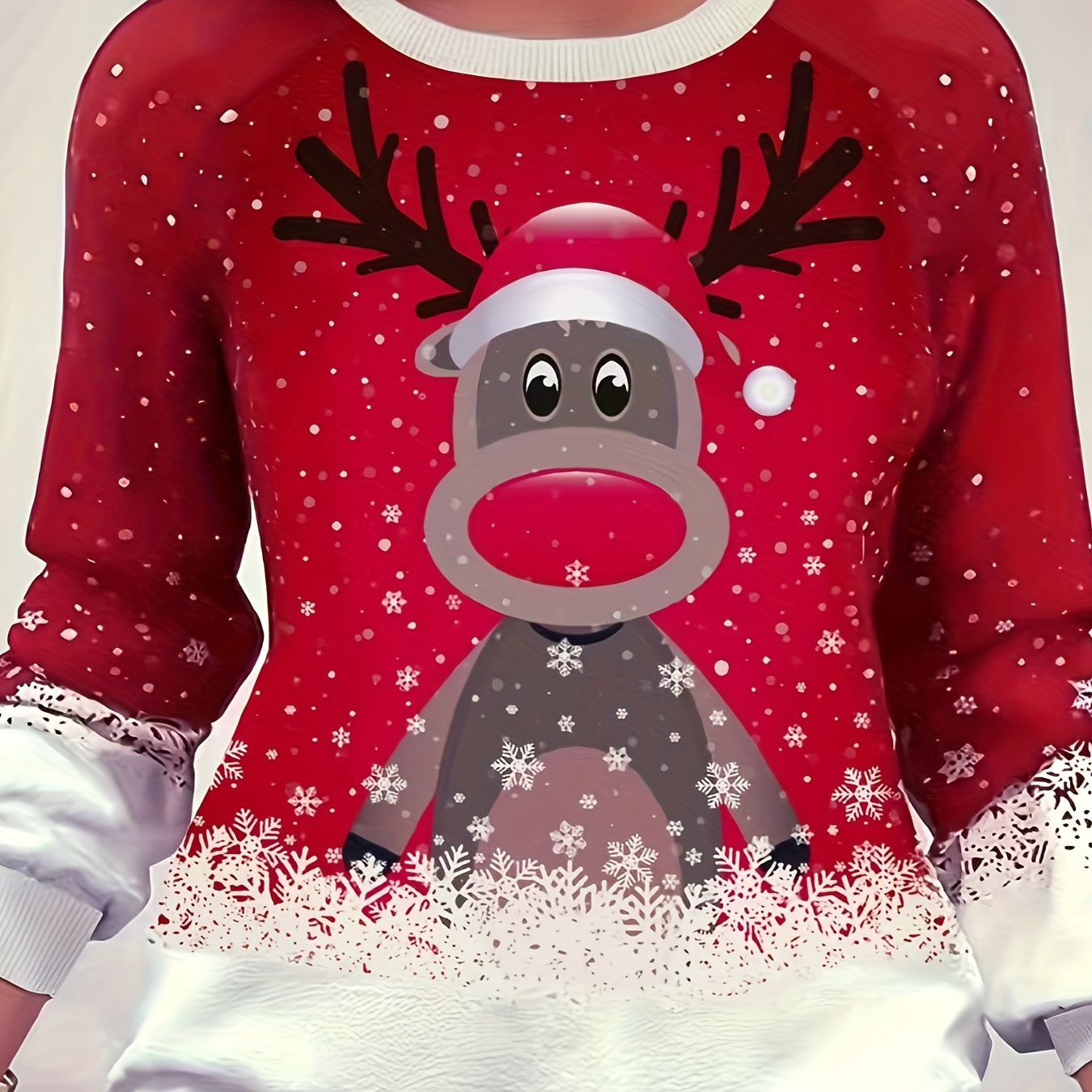 

Christmas Reindeer Print Sweatshirt, Casual Long Sleeve Crew Neck Sweatshirt, Women's Clothing
