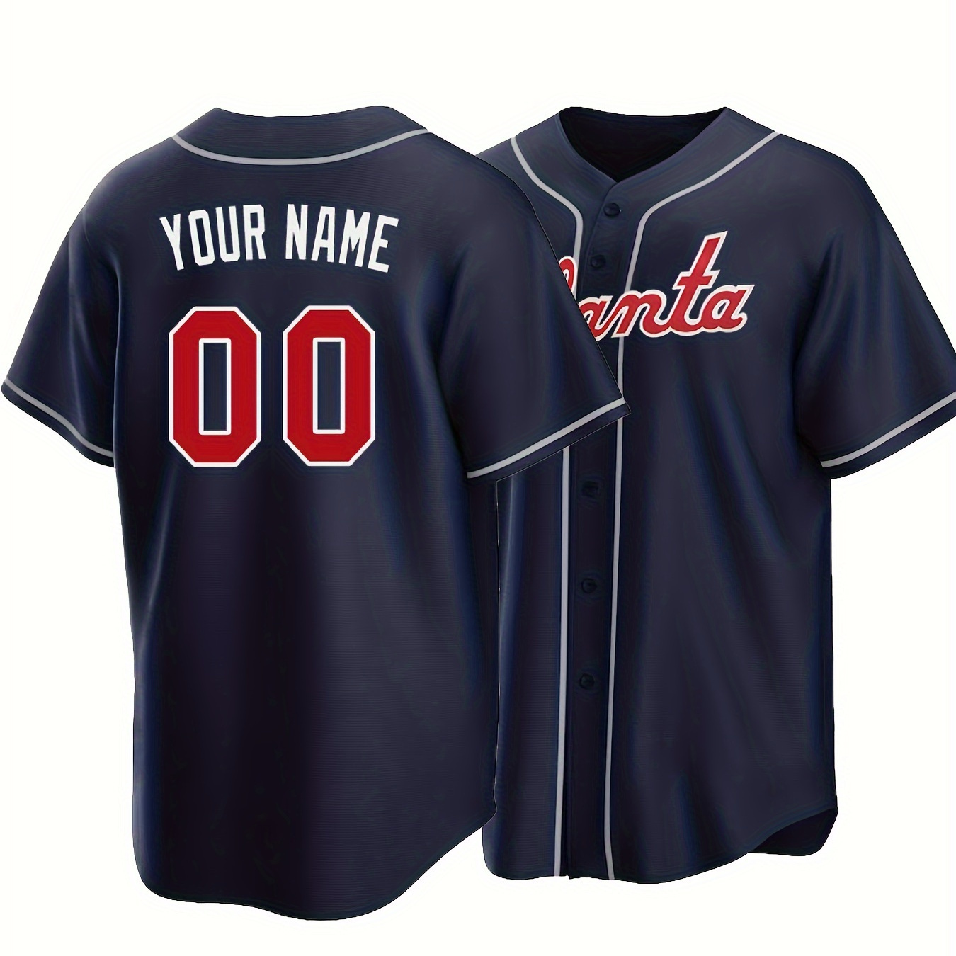

Customized Name And Number, Men's V-neck Baseball Jersey, Comfy Top For Training And Competition