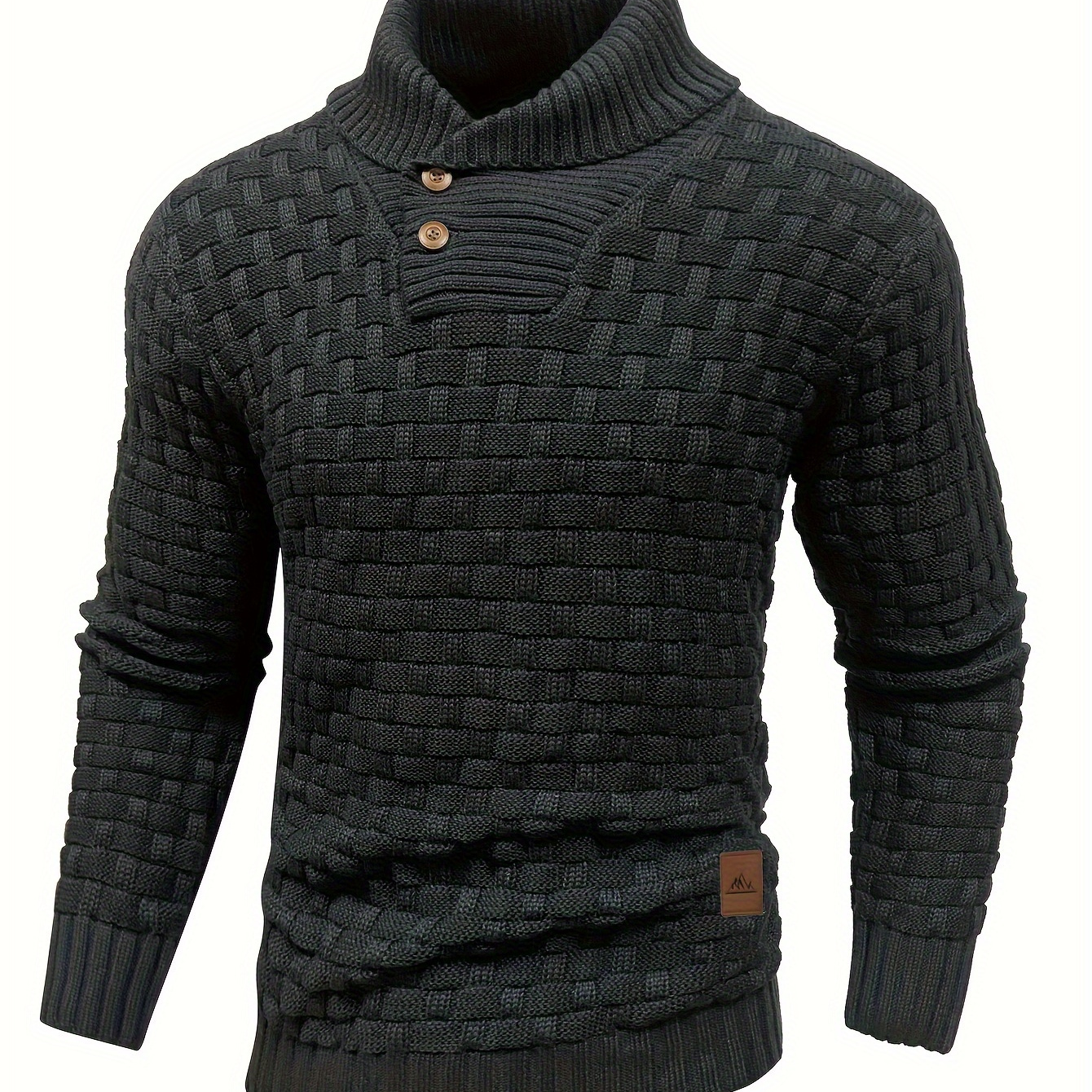 

Men's Casual Buttoned Turtleneck Waffle Knit Sweater, Business Commuter Style, Cozy Pullover For Fall & Winter
