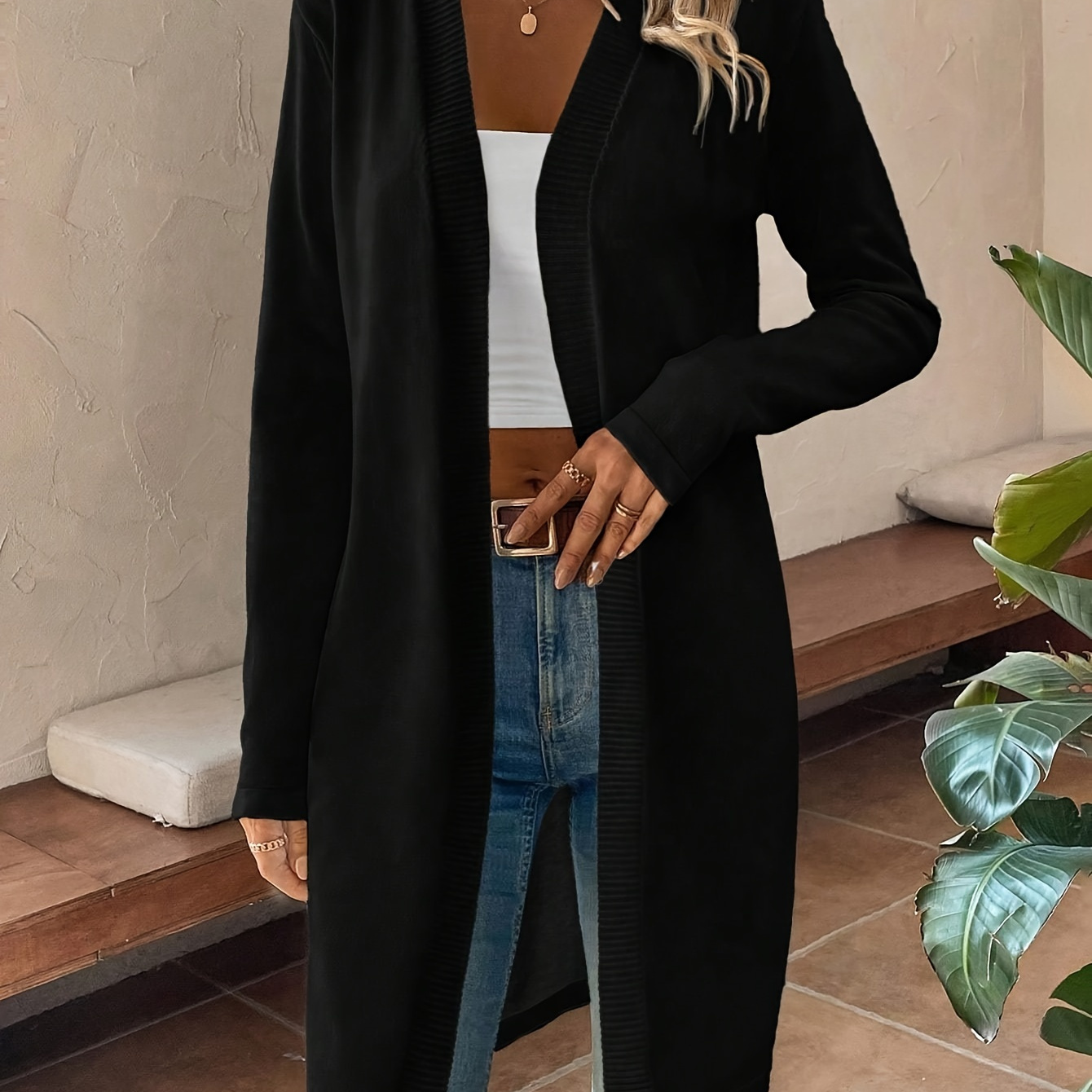 

Open Front Solid Loose Cardigan, Casual Long Sleeve Cardigan, Women's Clothing