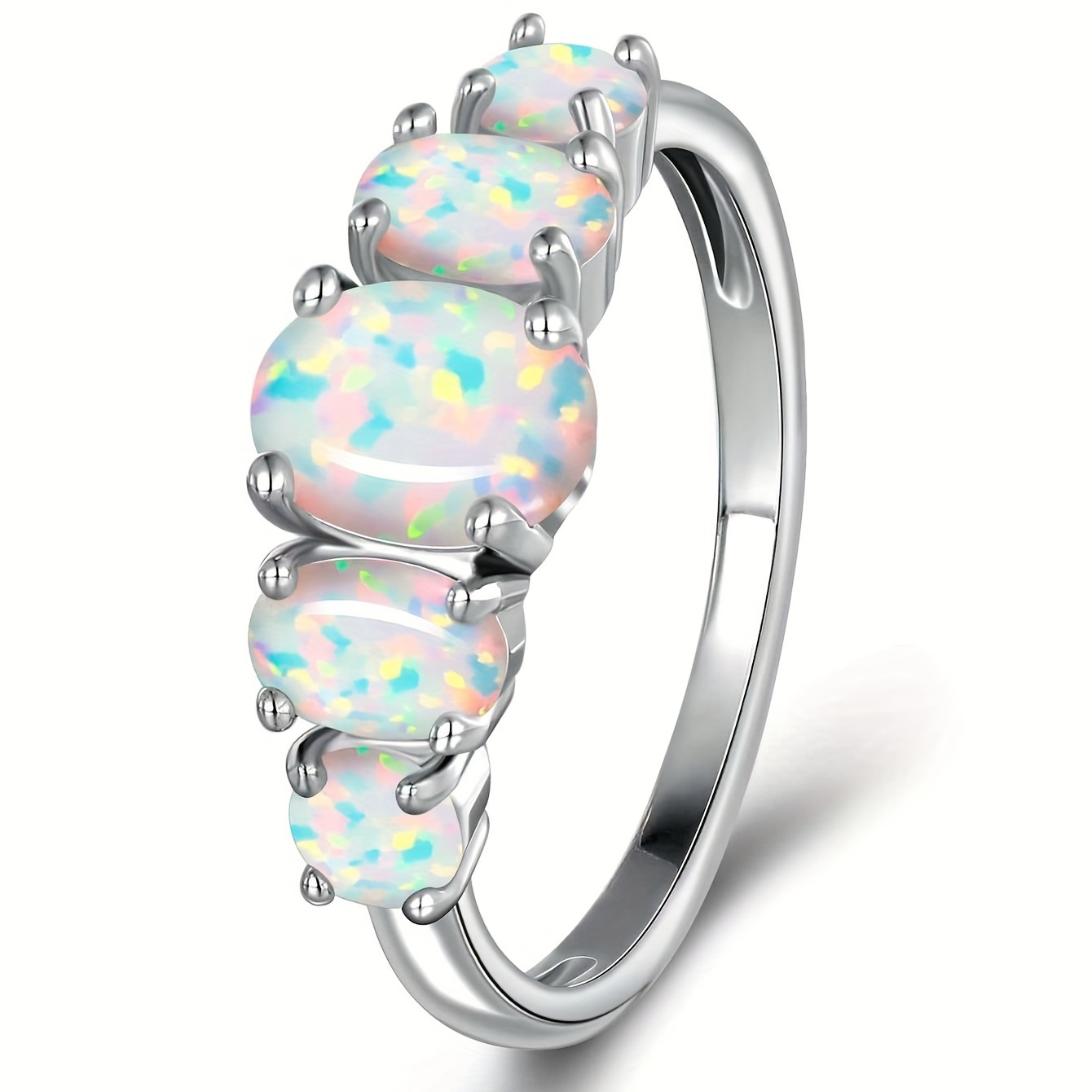 

5 Opal Stone Finger Ring 14k Gold Plated Copper Ring