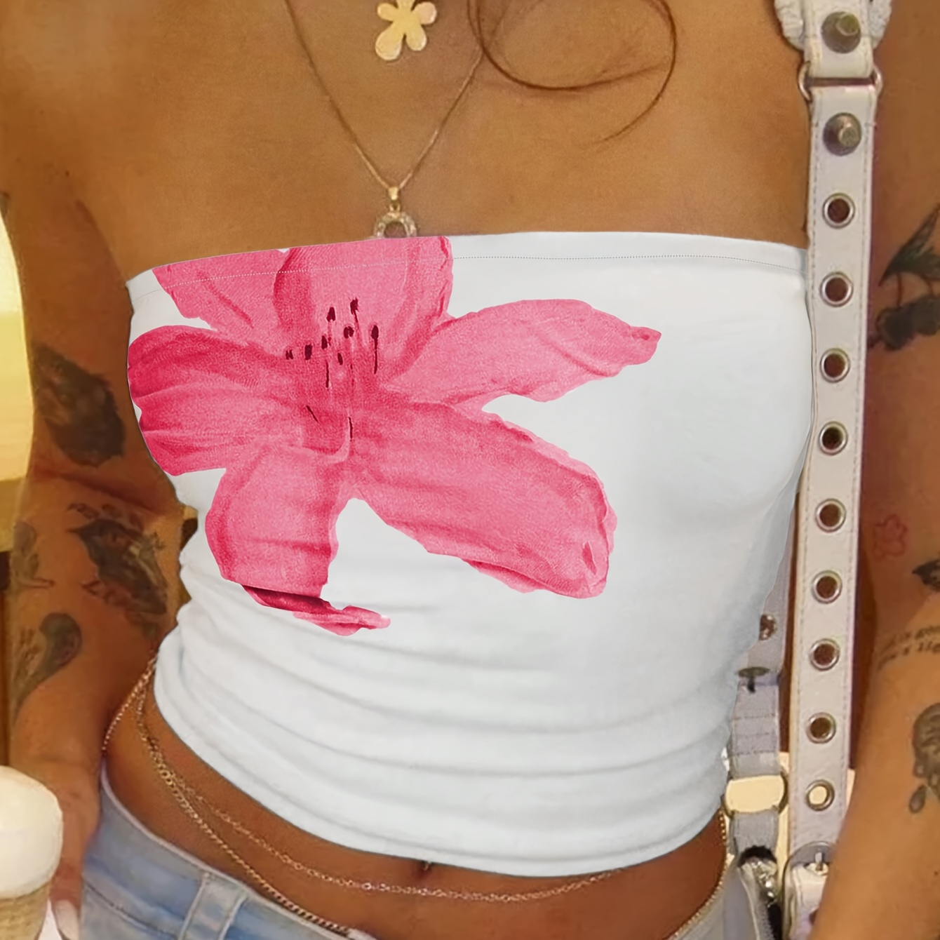 

Women's Floral Print White Tube Top